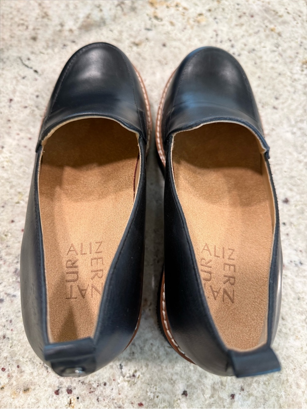 Naturalizer Black Leather Chunky "Darry" Loafers with Tan Welt - Picture 6 of 15